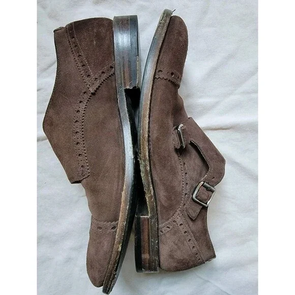 Aquatalia Men's Gavin Suede Monk-Strap‎ Loafer Color Brown Size 8.5M Italy